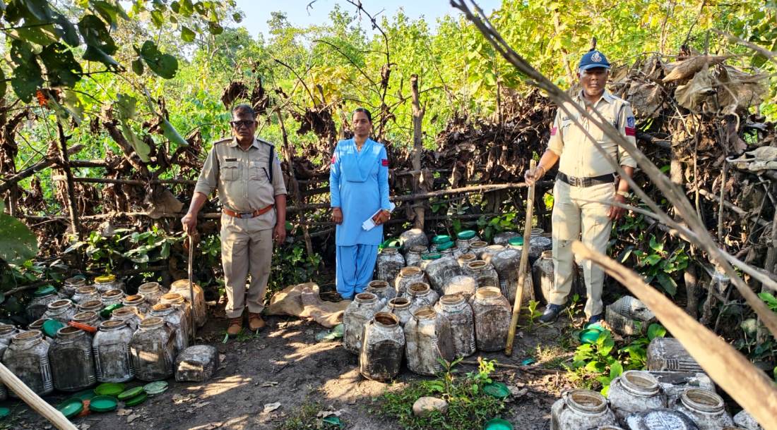 अवैध शराब अड्डों पर छापा, 4000 किलो महुआ लाहन नष्ट
