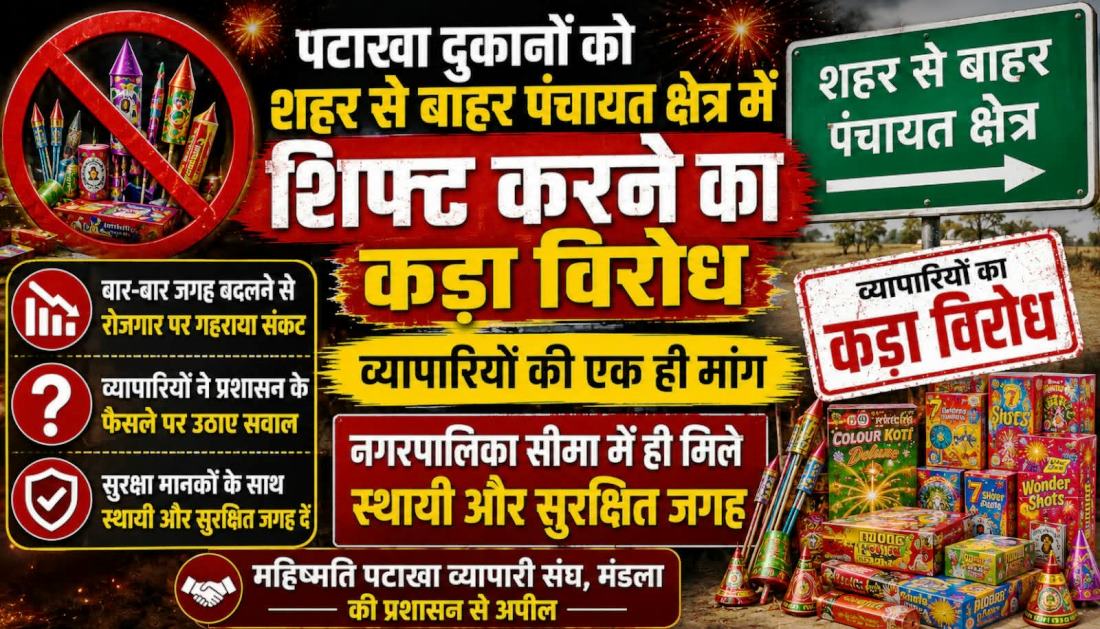 पटाखा दुकानों को शहर से बाहर पंचायत क्षेत्र में शिफ्ट करने का कड़ा विरोध